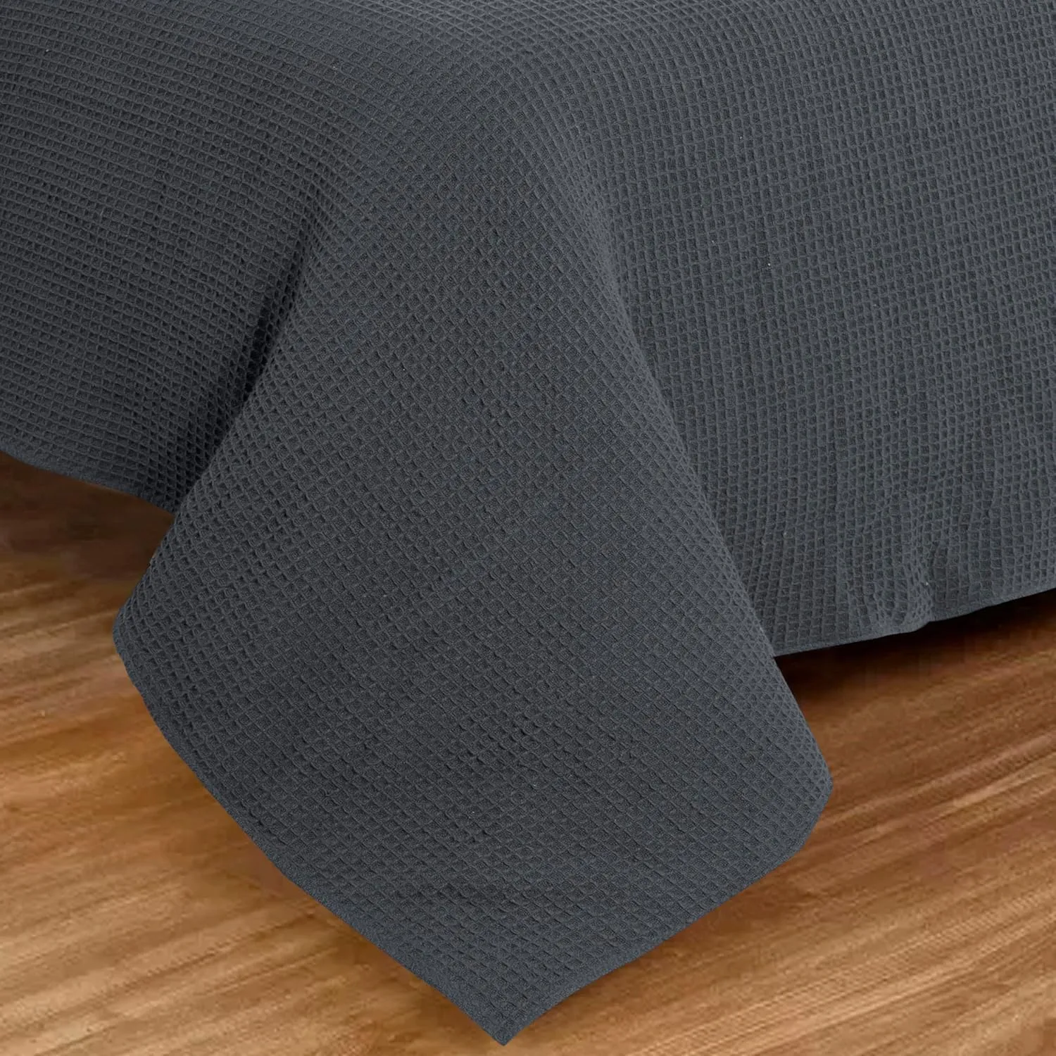 Bed Bath & Home Waffle Texture 100% Cotton Blanket - Ideal for Home Decor & Snuggle - Soft Cozy Breathable Lightweight Layering All Season Thermal Blanket Twin (60 x 90 Inches) Grey
