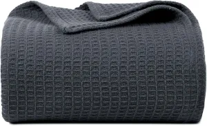 Bed Bath & Home Waffle Texture 100% Cotton Blanket - Ideal for Home Decor & Snuggle - Soft Cozy Breathable Lightweight Layering All Season Thermal Blanket Twin (60 x 90 Inches) Grey