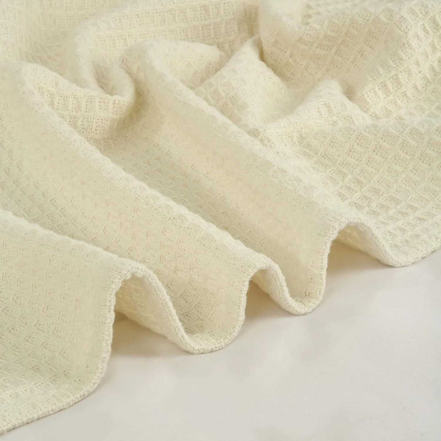 Bed Bath & Home Waffle Texture 100% Cotton Blanket - Ideal for Home Decor & Snuggle - Soft Cozy Breathable Lightweight Layering All Season Thermal Blanket Twin (60 x 90 Inches) Ivory