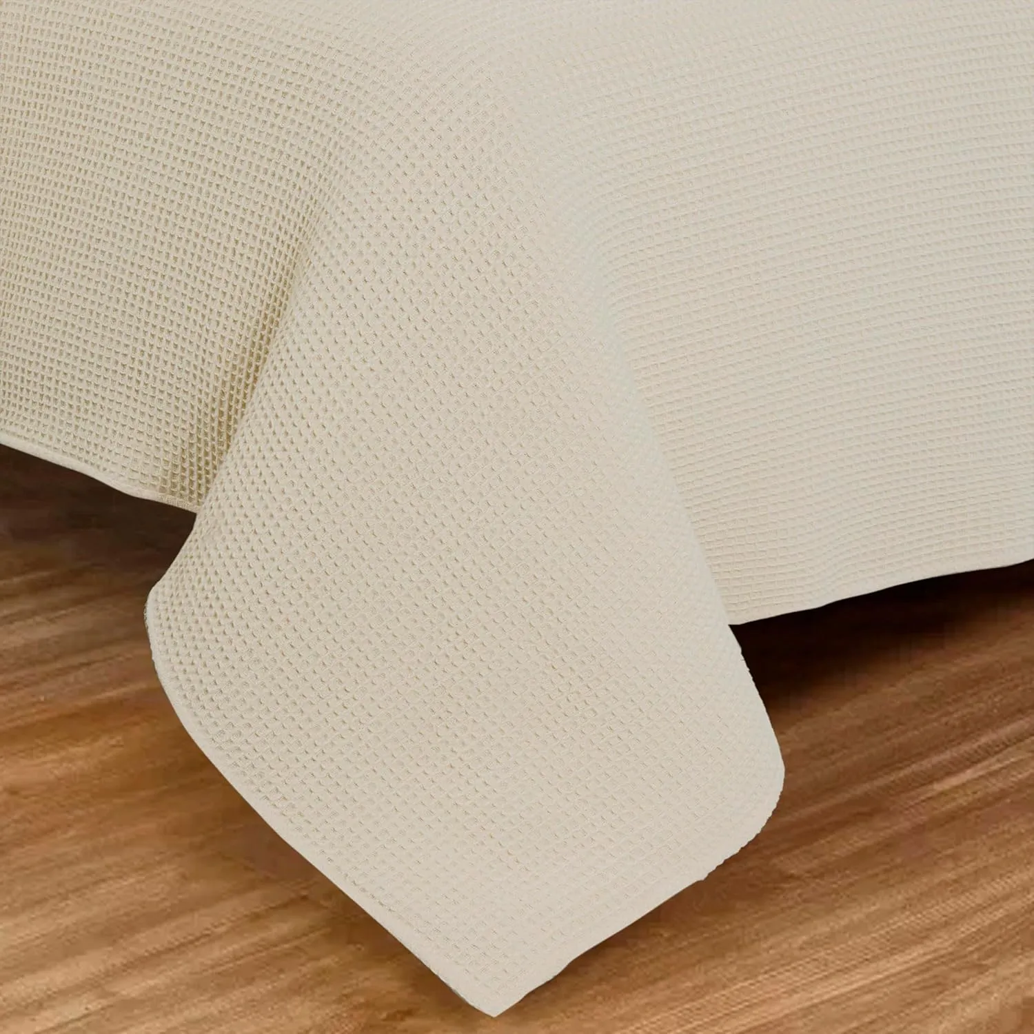 Bed Bath & Home Waffle Texture 100% Cotton Blanket - Ideal for Home Decor & Snuggle - Soft Cozy Breathable Lightweight Layering All Season Thermal Blanket Twin (60 x 90 Inches) Ivory