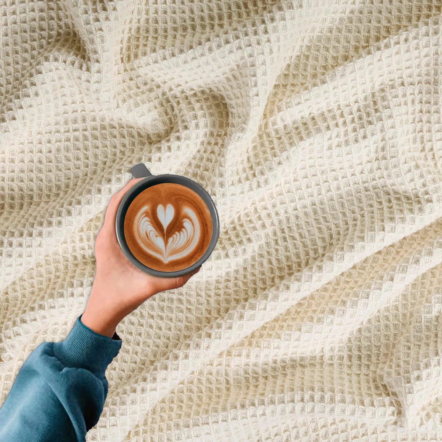 Bed Bath & Home Waffle Texture 100% Cotton Blanket - Ideal for Home Decor & Snuggle - Soft Cozy Breathable Lightweight Layering All Season Thermal Blanket Twin (60 x 90 Inches) Ivory