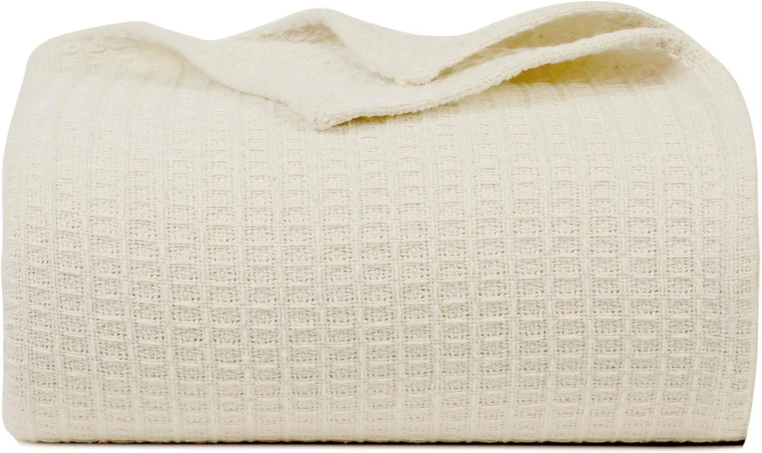 Bed Bath & Home Waffle Texture 100% Cotton Blanket - Ideal for Home Decor & Snuggle - Soft Cozy Breathable Lightweight Layering All Season Thermal Blanket Twin (60 x 90 Inches) Ivory