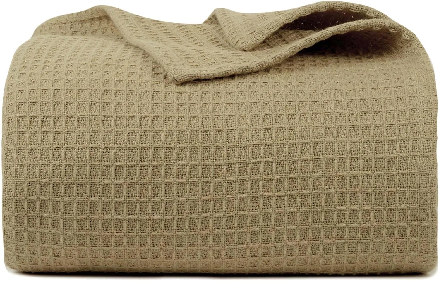 Bed Bath & Home Waffle Texture 100% Cotton Blanket - Ideal for Home Decor & Snuggle - Soft Cozy Breathable Lightweight Layering All Season Thermal Blanket Twin (60 x 90 Inches) Khaki