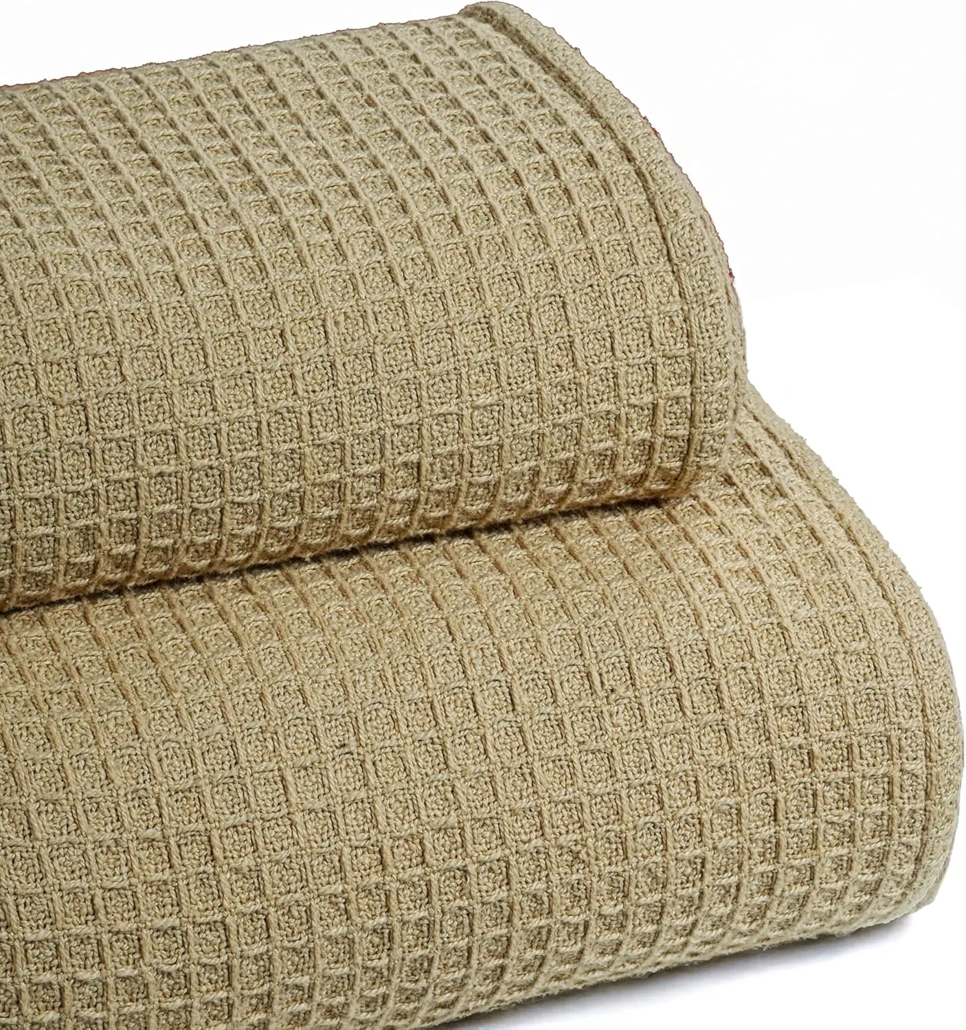 Bed Bath & Home Waffle Texture 100% Cotton Blanket - Ideal for Home Decor & Snuggle - Soft Cozy Breathable Lightweight Layering All Season Thermal Blanket Twin (60 x 90 Inches) Khaki