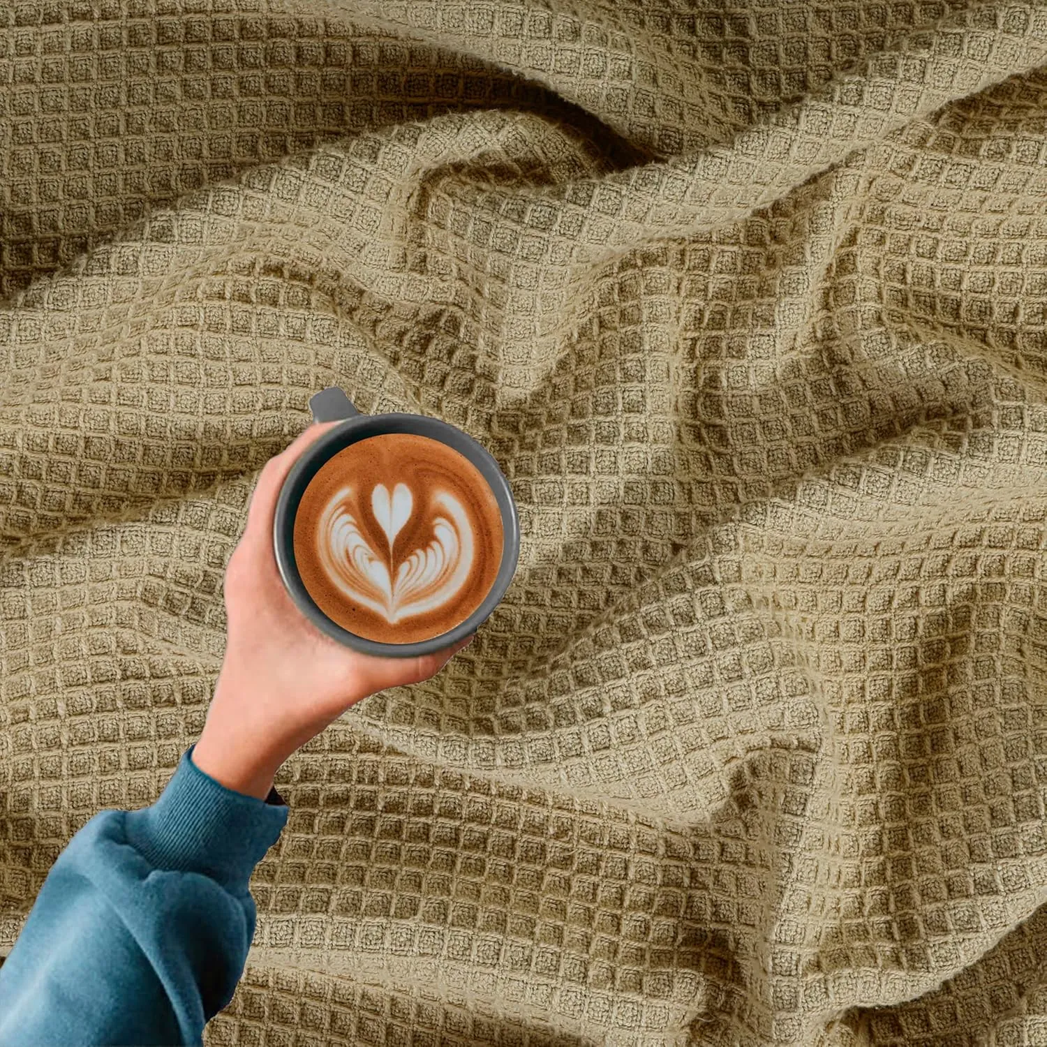 Bed Bath & Home Waffle Texture 100% Cotton Blanket - Ideal for Home Decor & Snuggle - Soft Cozy Breathable Lightweight Layering All Season Thermal Blanket Twin (60 x 90 Inches) Khaki