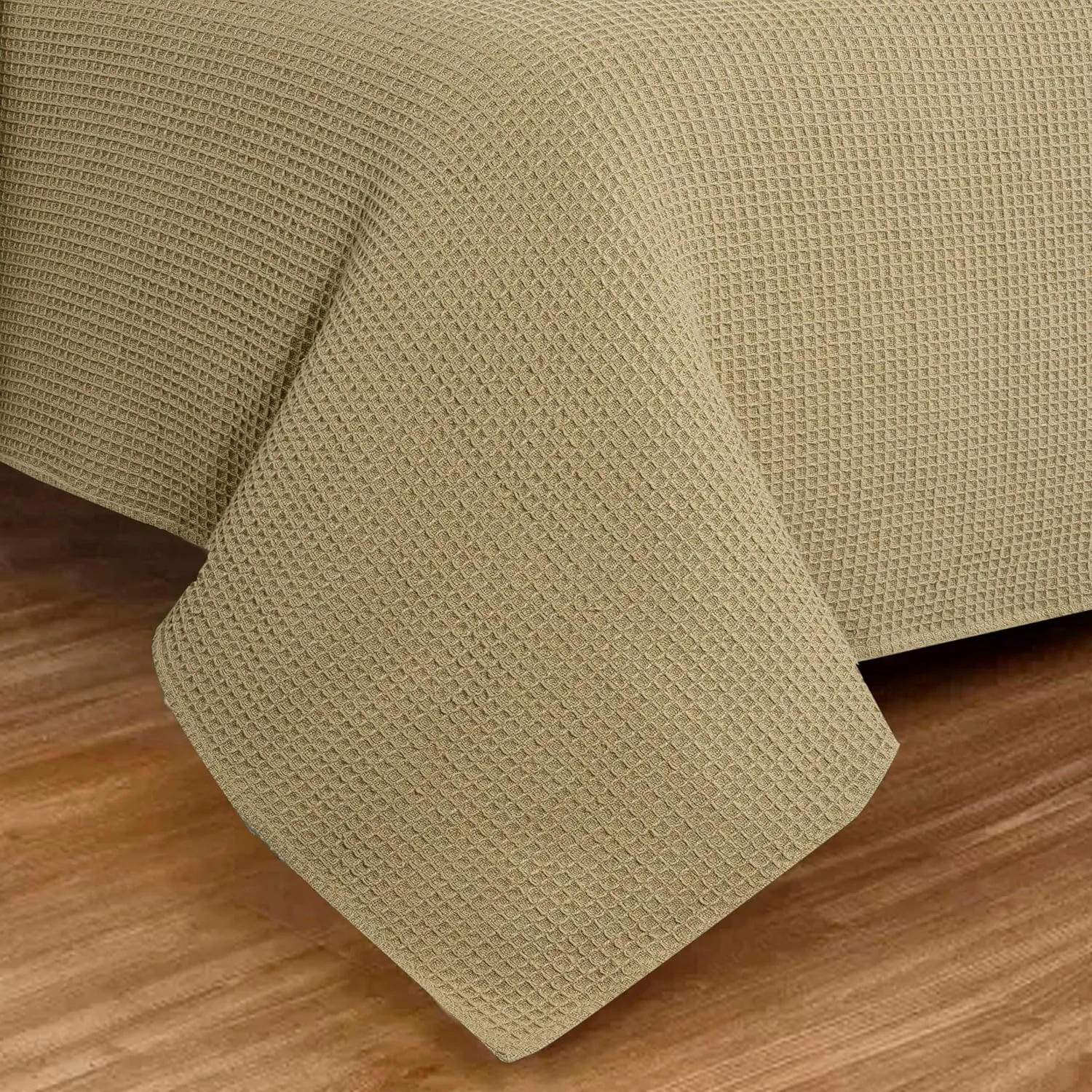 Bed Bath & Home Waffle Texture 100% Cotton Blanket - Ideal for Home Decor & Snuggle - Soft Cozy Breathable Lightweight Layering All Season Thermal Blanket Twin (60 x 90 Inches) Khaki