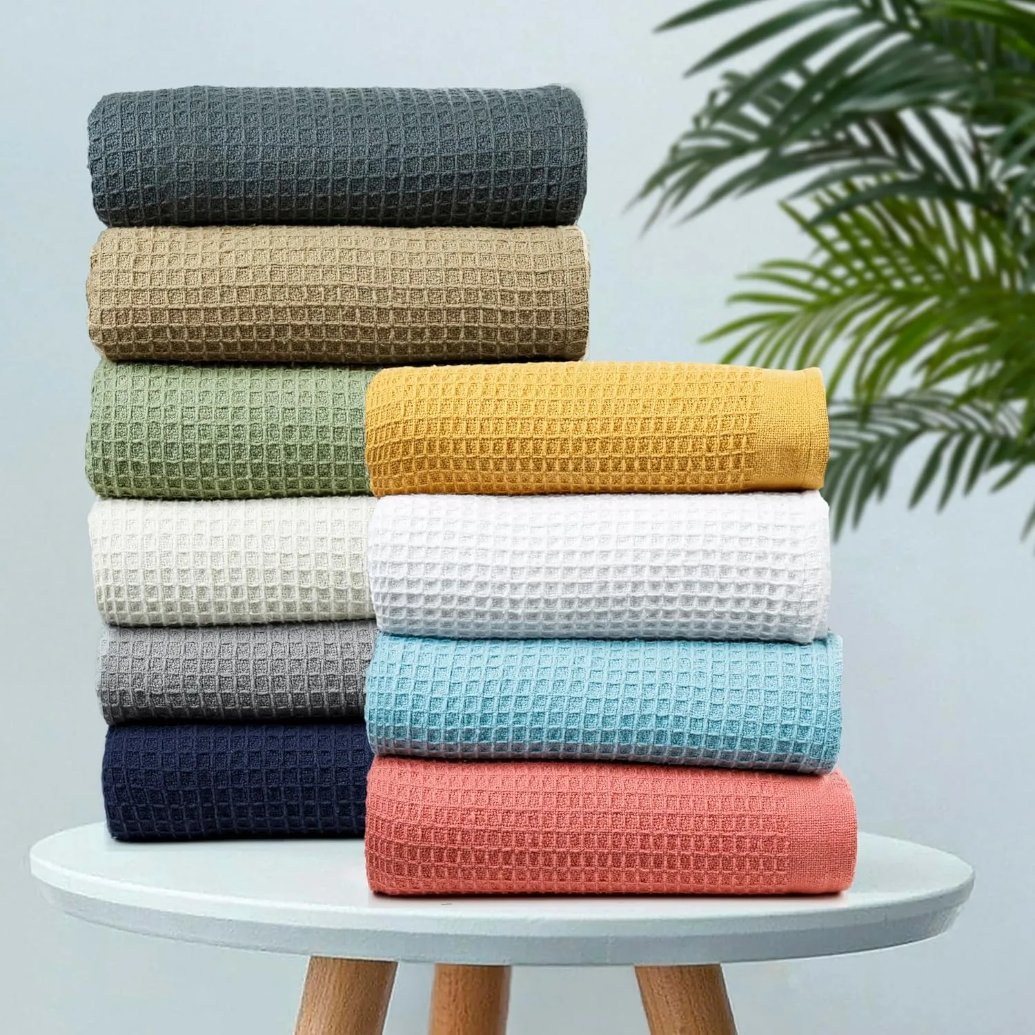 Bed Bath & Home Waffle Texture 100% Cotton Blanket - Ideal for Home Decor & Snuggle - Soft Cozy Breathable Lightweight Layering All Season Thermal Blanket Twin (60 x 90 Inches) Navy Blue