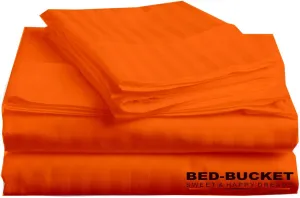 Bed-Bucket 100% Natural Cotton 800-TC Orange Striped King/Cal-King Size Un-Attached Waterbed Sheet Set 4pc 72"x84" Up to 6-8 Inch Deep Fitted Pole Insert HyHypoallergenic Design & Fade Resistant