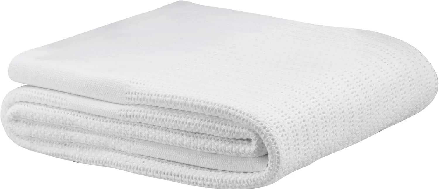 Beged 100% Cotton Thermal Blanket (Twin Size - 66x90) Open Weave Hospital Style Blanket, Lightweight and Breathable to Prevent Overheating, Soft and Comfortable, Hand and Machine Wash (1, White)