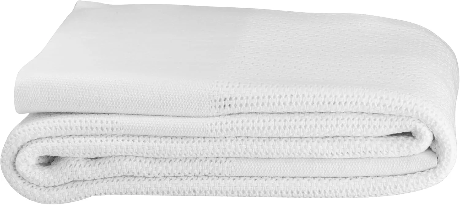 Beged 100% Cotton Thermal Blanket (Twin Size - 66x90) Open Weave Hospital Style Blanket, Lightweight and Breathable to Prevent Overheating, Soft and Comfortable, Hand and Machine Wash (1, White)