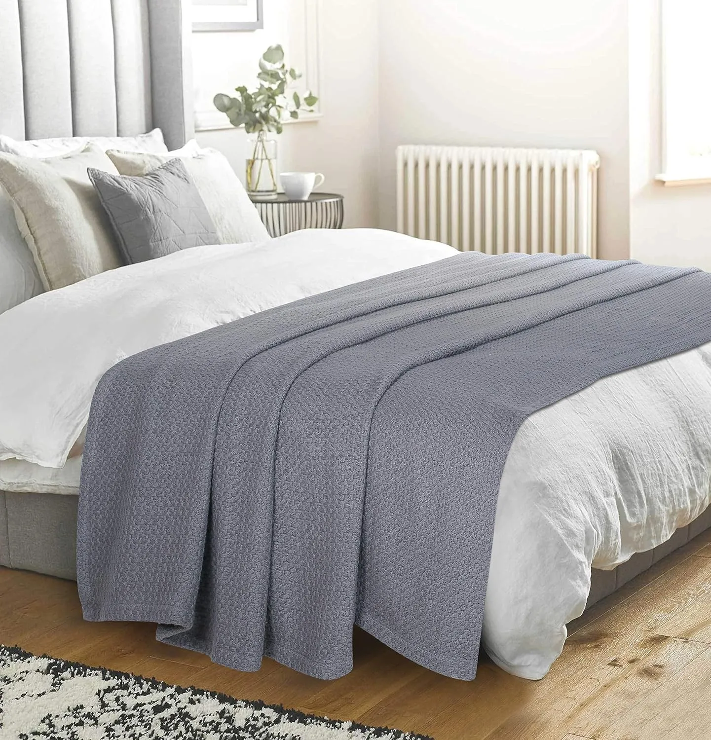 BELIZZI HOME 100% Cotton Bed Blanket, Breathable Bed Blanket Full Queen Size, Cotton Thermal Blankets, Perfect for Layering Any Bed for All Season, Charcoal Grey