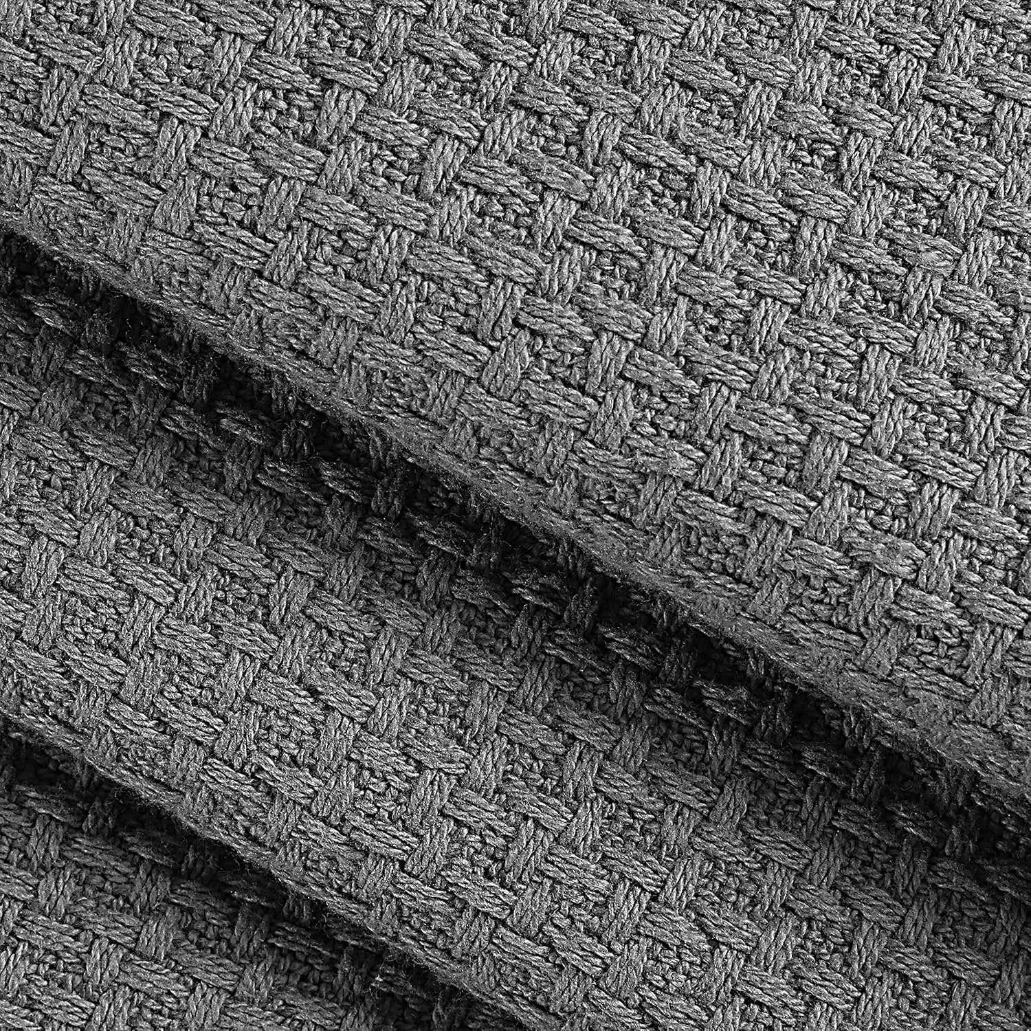 BELIZZI HOME 100% Cotton Bed Blanket, Breathable Bed Blanket Full Queen Size, Cotton Thermal Blankets, Perfect for Layering Any Bed for All Season, Charcoal Grey