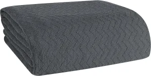 BELIZZI HOME 100% Cotton Bed Blanket, Breathable Thermal Blanket Twin Size, Soft Chevron 60 inch x90 , Perfect for Layering Any All Season, Charcoal Grey
