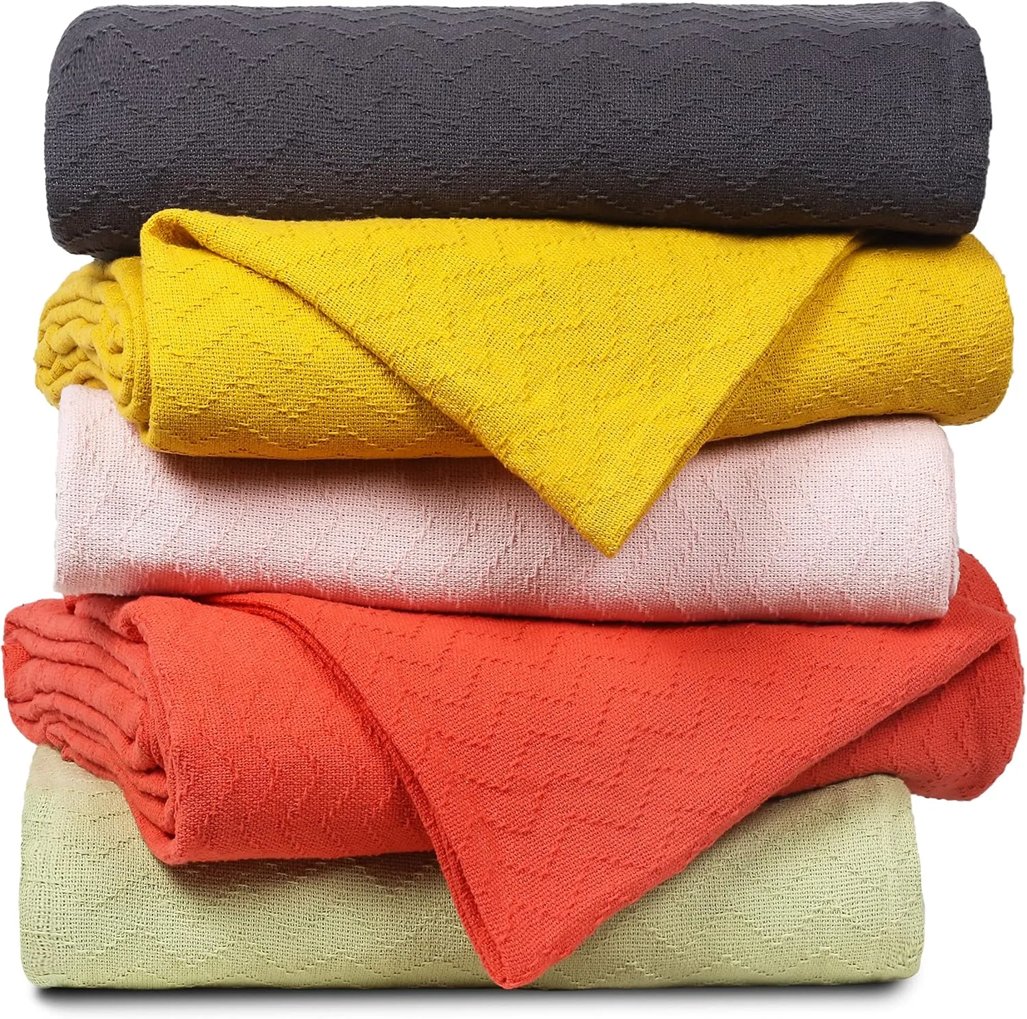 BELIZZI HOME 100% Cotton Bed Blanket, Breathable Thermal Blanket Twin Size, Soft Chevron 60 inch x90 , Perfect for Layering Any All Season, Charcoal Grey