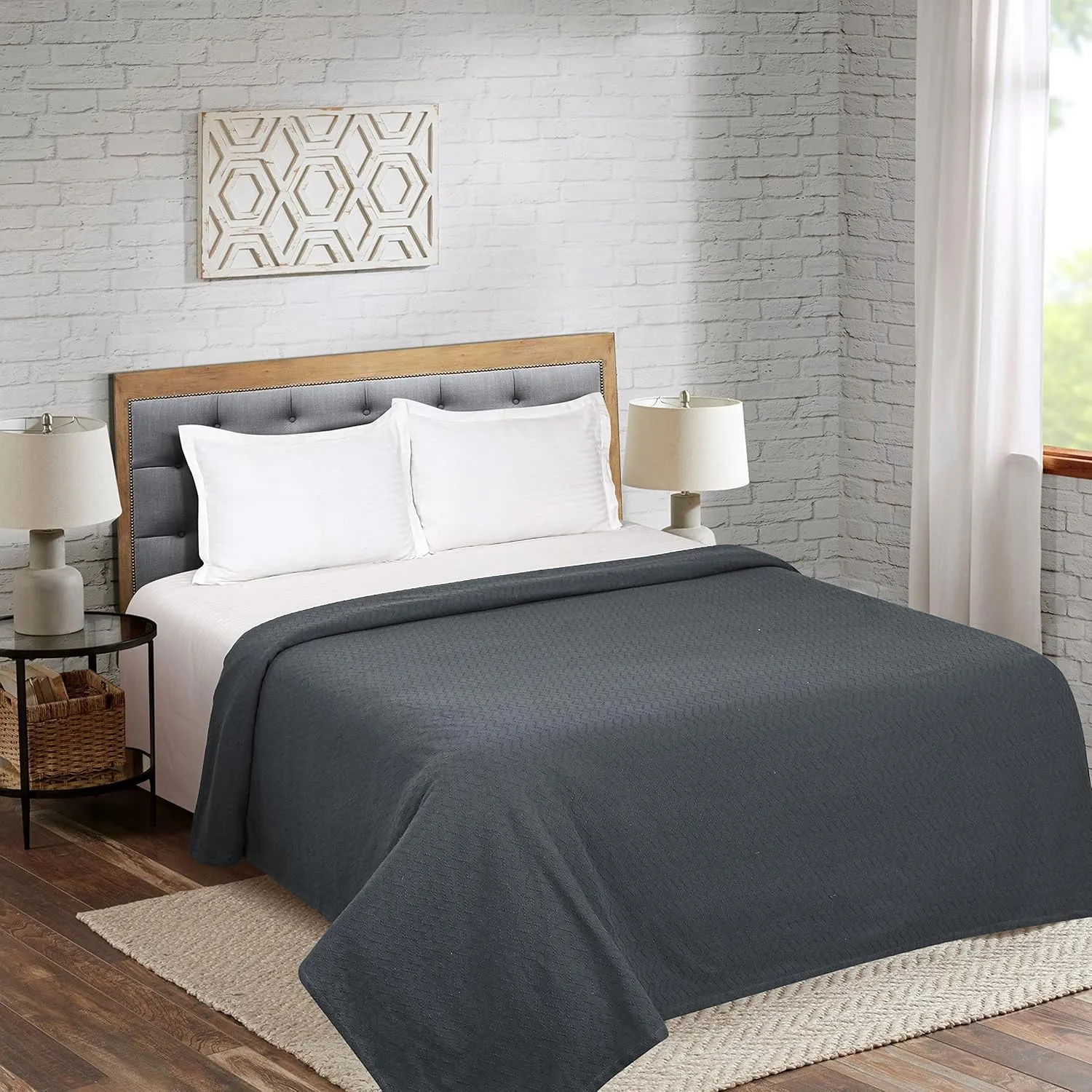 BELIZZI HOME 100% Cotton Bed Blanket, Breathable Thermal Blanket Twin Size, Soft Chevron 60 inch x90 , Perfect for Layering Any All Season, Charcoal Grey