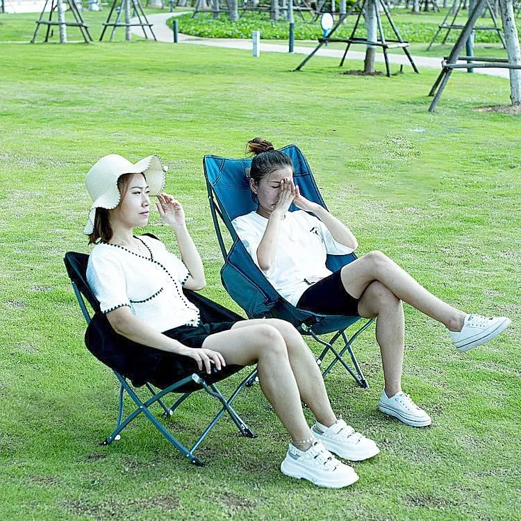 BENGOOD Outdoor Folding Recliner Camping Fishing Moon Chair Picnic Camping Road Trip Camping Chair (Black Tall)