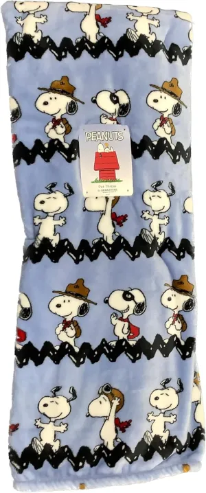 Berkshire Blanket & Home Co. Peanuts Gang Woodstock Throw Blanket (Blue - Black Wavy Lines & Red Baron, Throw 60"x70")