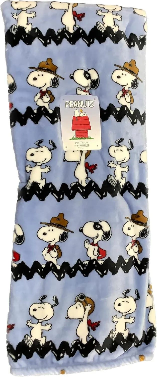 Berkshire Blanket & Home Co. Peanuts Gang Woodstock Throw Blanket (Blue - Black Wavy Lines & Red Baron, Throw 60"x70")