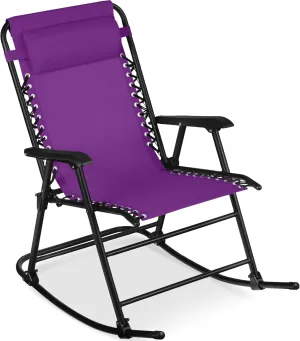 Best Choice Products Outdoor Folding Rocking Chair, Zero Gravity Lounge Chair, Patio Rocker w/Headrest Pillow - Amethyst Purple