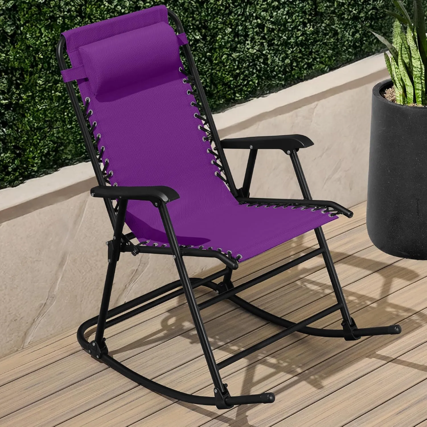 Best Choice Products Outdoor Folding Rocking Chair, Zero Gravity Lounge Chair, Patio Rocker w/Headrest Pillow - Amethyst Purple