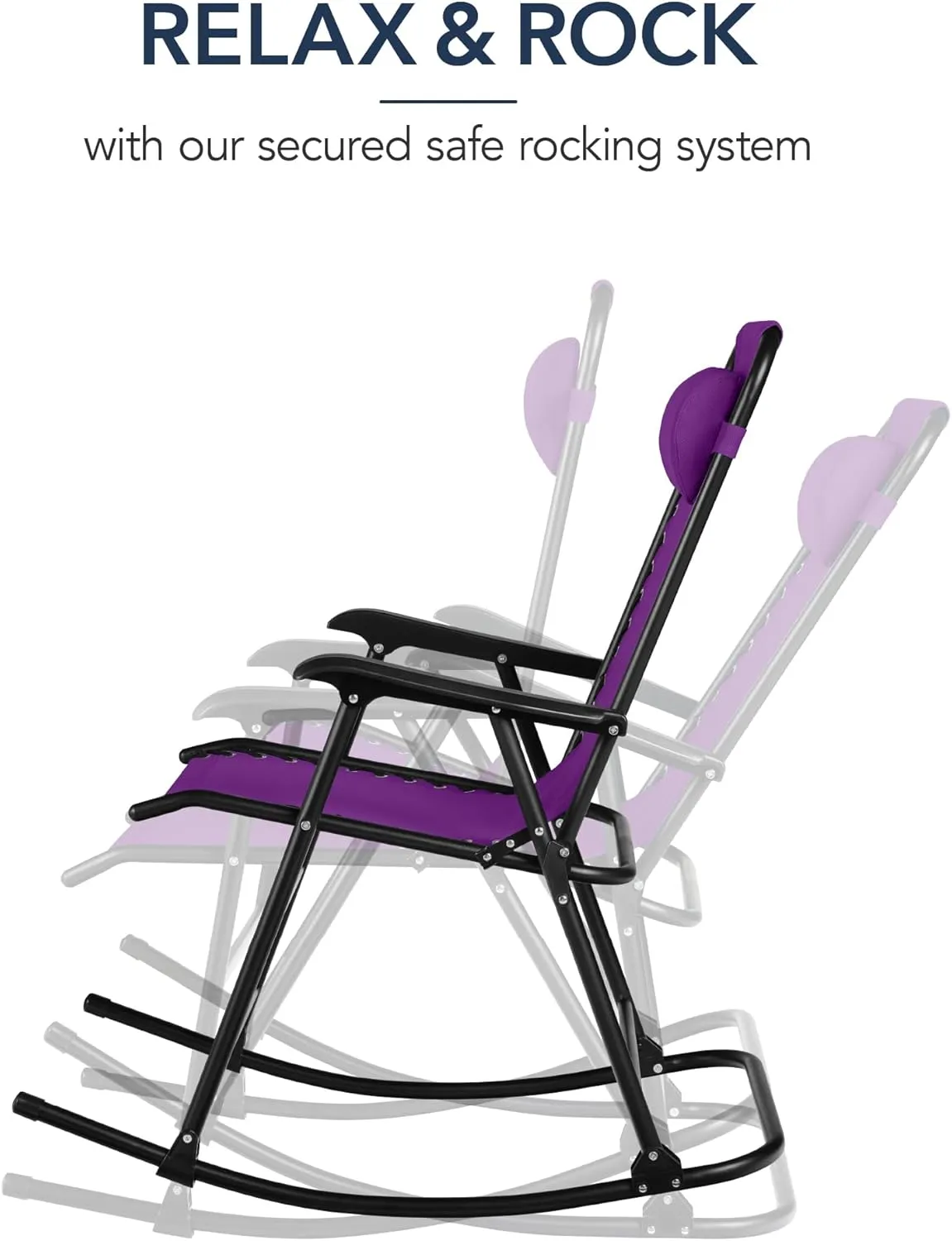 Best Choice Products Outdoor Folding Rocking Chair, Zero Gravity Lounge Chair, Patio Rocker w/Headrest Pillow - Amethyst Purple