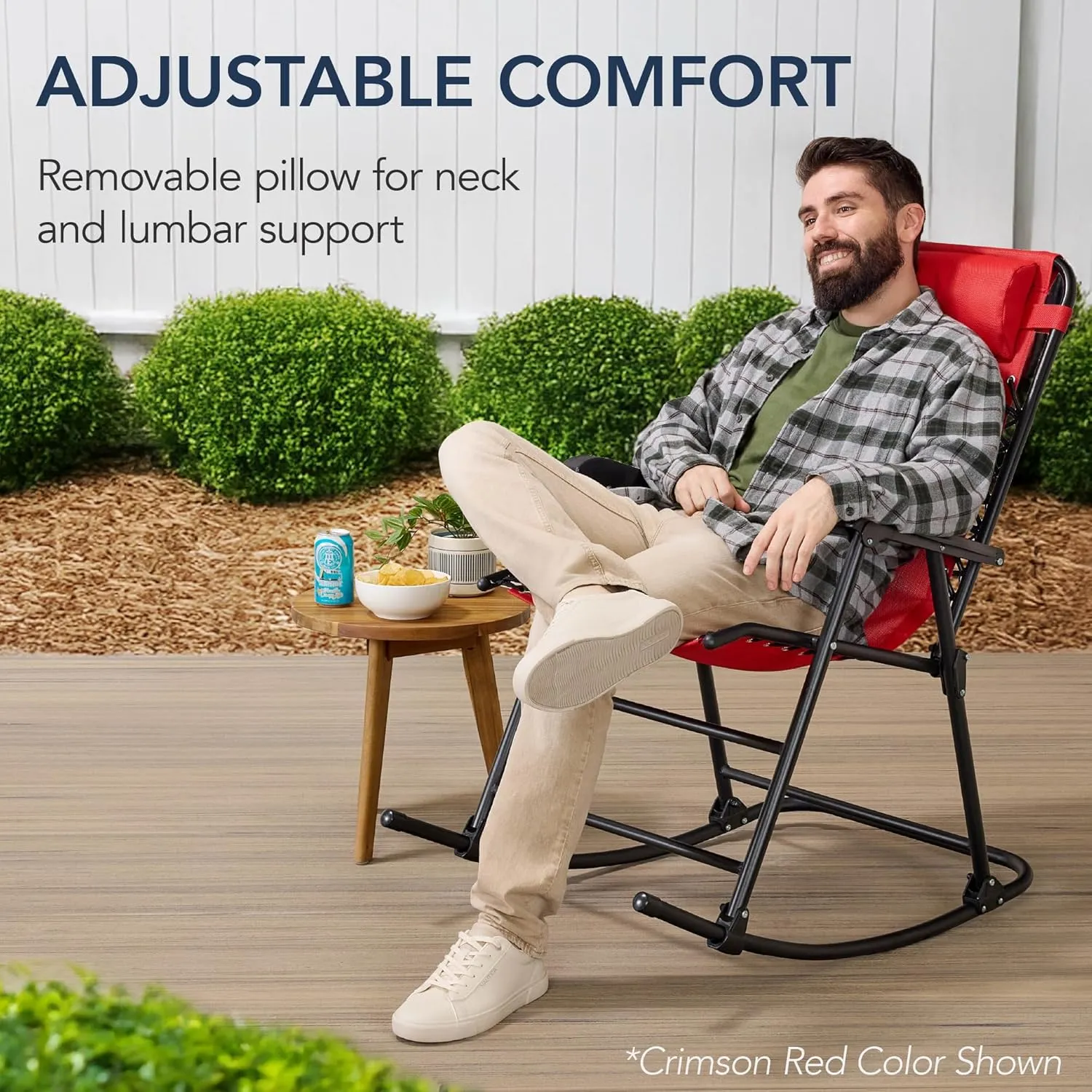 Best Choice Products Outdoor Folding Rocking Chair, Zero Gravity Lounge Chair, Patio Rocker w/Headrest Pillow - Amethyst Purple