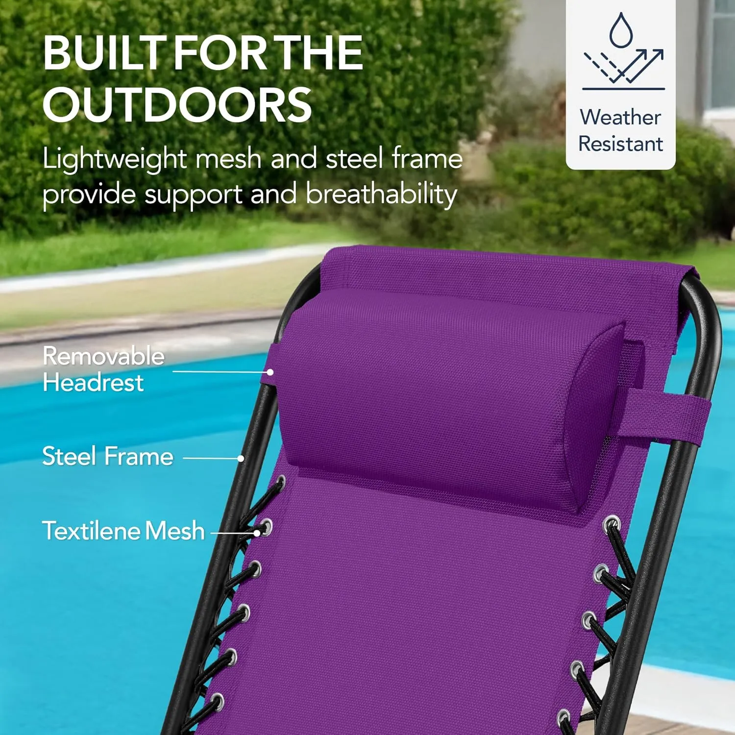 Best Choice Products Outdoor Folding Rocking Chair, Zero Gravity Lounge Chair, Patio Rocker w/Headrest Pillow - Amethyst Purple