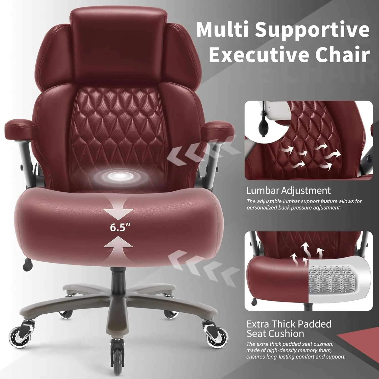 Big and Tall Office Chair 500lbs - Adjustable Headrest&Lumbar Support, 3D Flip Arms, Large Wheels &Heavy Duty Metal Base, Ergonomic High Back Computer Chair Desk Chair, Thick Padded Extra Wide Seat