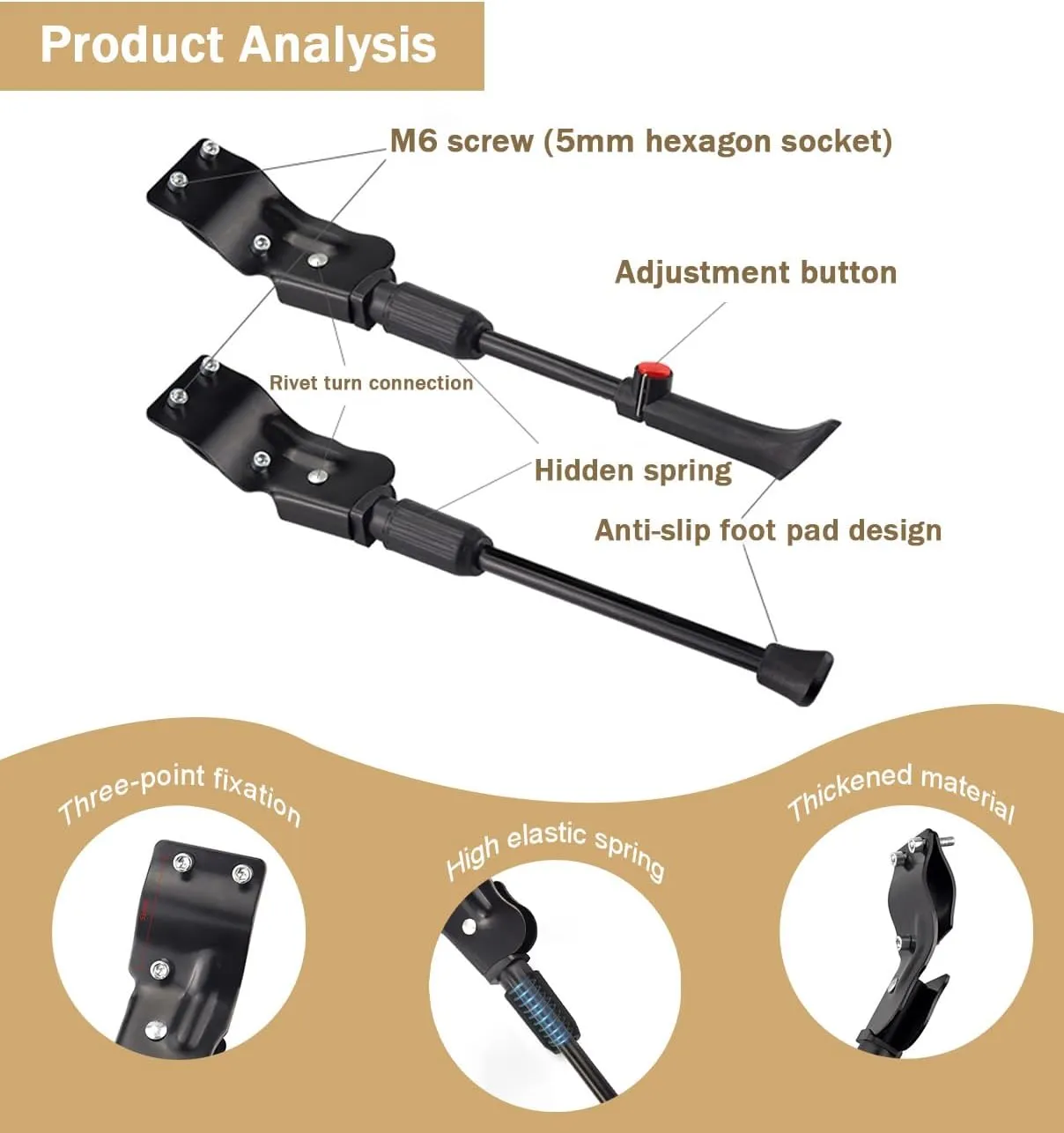 Bike Kickstand for Orbea Alma H50 2019, Adjustable Bicycle Kickstand, Suit Mountain Bike, Concealed Spring-Loaded Latch, Aluminum Rear Side Bicycle Stand,B
