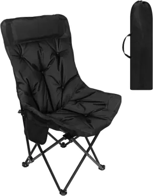 Black Chair Portable Cotton Foldable upholstered for Large Camp Recliner, upholstered Living Room Interior Chair, Art Student Outdoor Sketching, Beach, Sports Activities, Picnic Lawn Chair