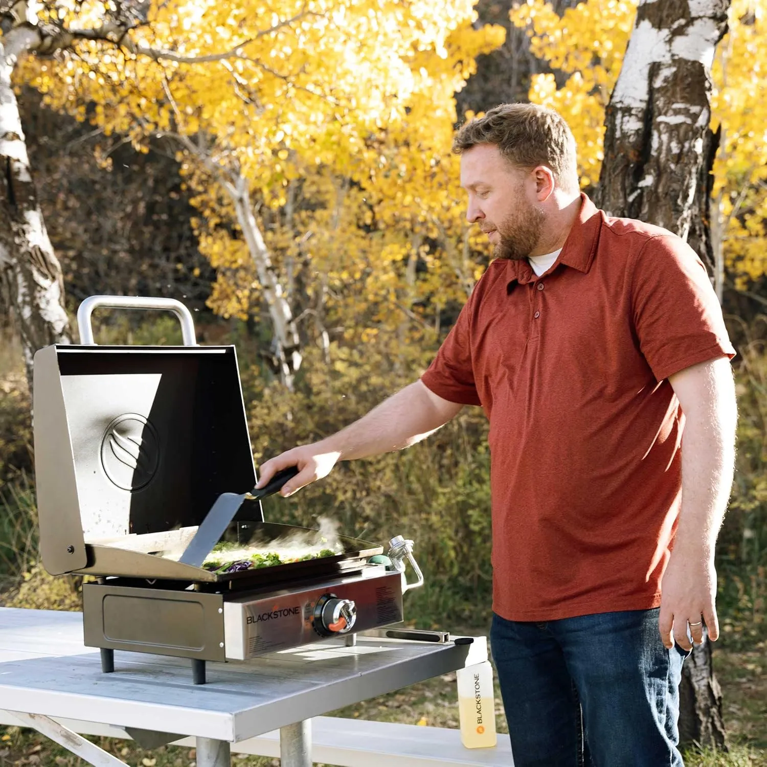 Blackstone 1814 Stainless Steel Propane Gas Portable, Flat Top Griddle Frill Station for Kitchen, Camping, Outdoor, Tailgating, Tabletop, Countertop – Heavy Duty & 12, 000 BTUs, 17 Inch, Black