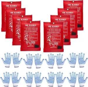 Blankets 8 Packs with Gloves. High Heat-Resistant fire Blankets for Home Security, Kitchen and Camping, Emergency fire Blankets for Home and Kitchen,