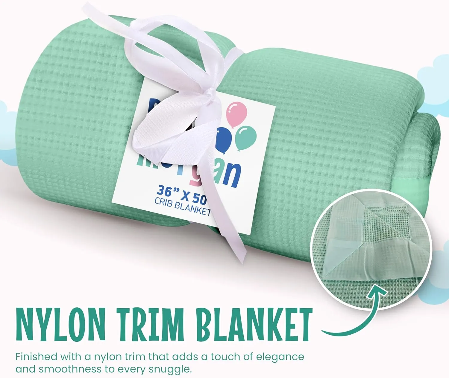 Blankets - Thermal Waffle Warm Baby Blanket for Crib - Soft and Cozy Baby Crib Blanket for Nursery, Stroller, or Naptime Comfort - Ideal Shower Gift - Mint Green, Nylon Trim (36" x 50")