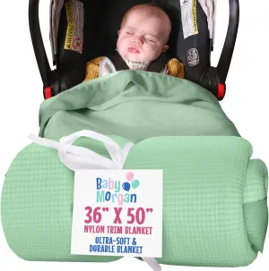 Blankets - Thermal Waffle Warm Baby Blanket for Crib - Soft and Cozy Baby Crib Blanket for Nursery, Stroller, or Naptime Comfort - Ideal Shower Gift - Mint Green, Nylon Trim (36" x 50")