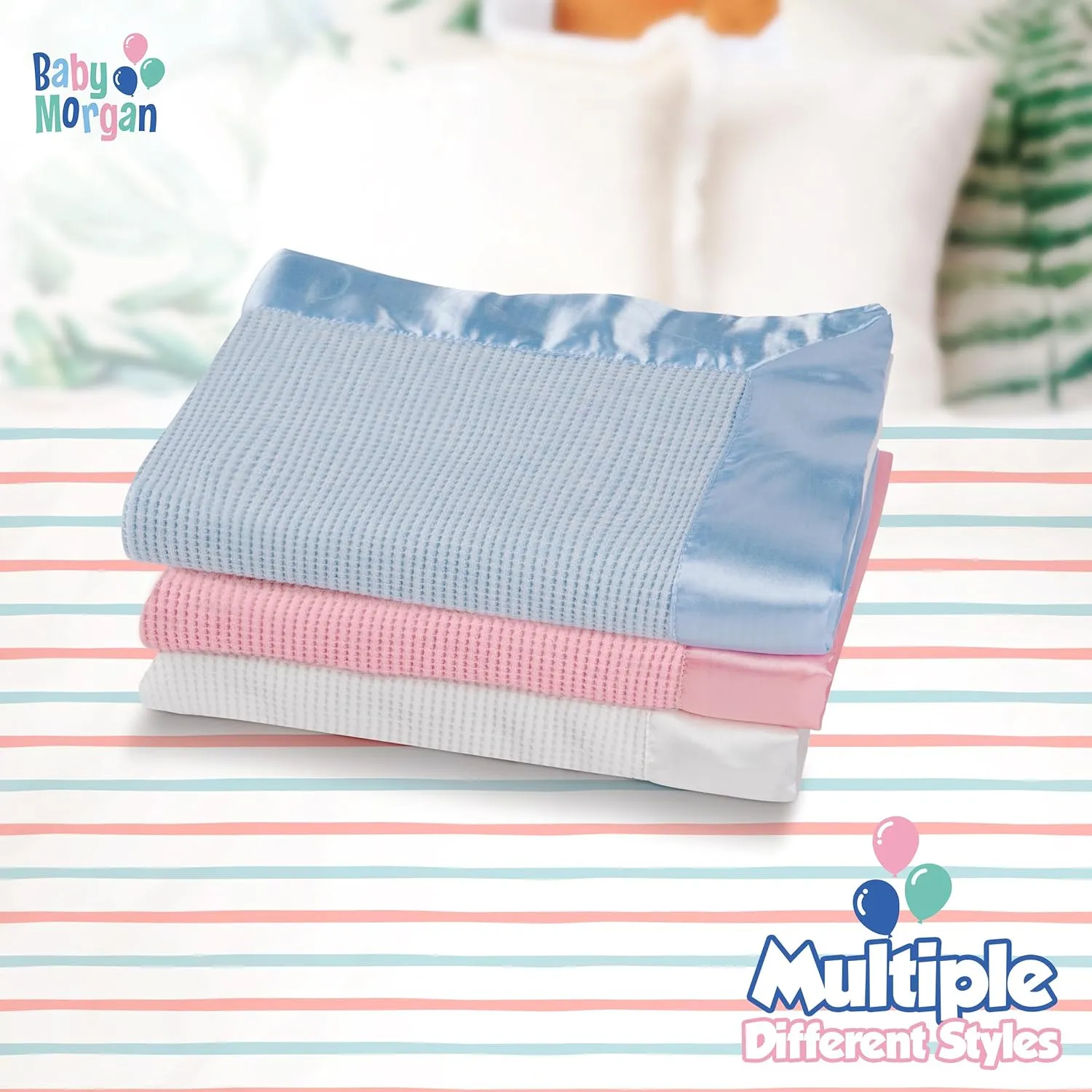 Blankets - Thermal Waffle Warm Baby Blanket for Crib - Soft and Cozy Baby Crib Blanket for Nursery, Stroller, or Naptime Comfort - Ideal Shower Gift - White, Nylon Trim (36" x 50")