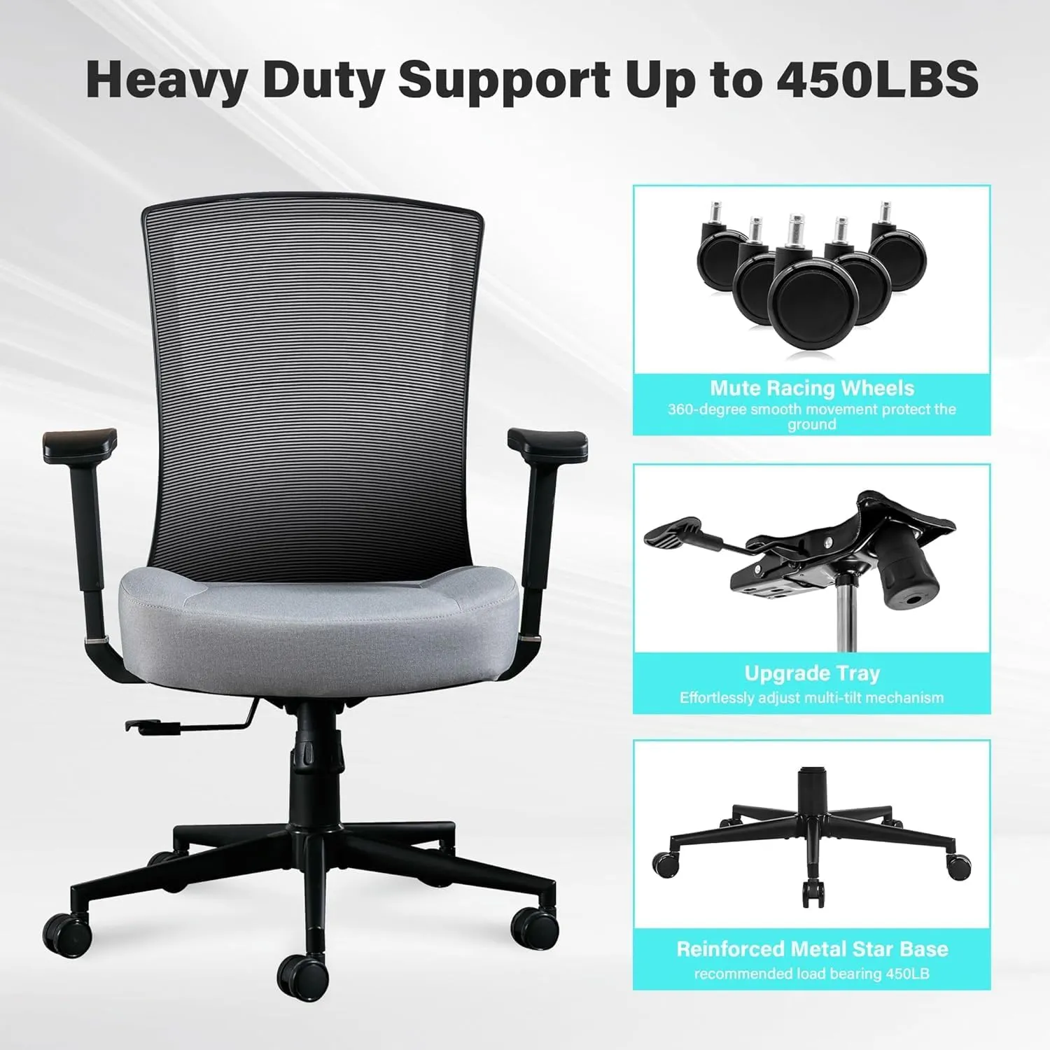 Blue Whale Big and Tall Office Chair 450lbs, Ergonomic High Back Computer Desk Chair for Heavy People with 2D Adjustable Waist Support and Heavy Duty Metal Base Mesh Chair