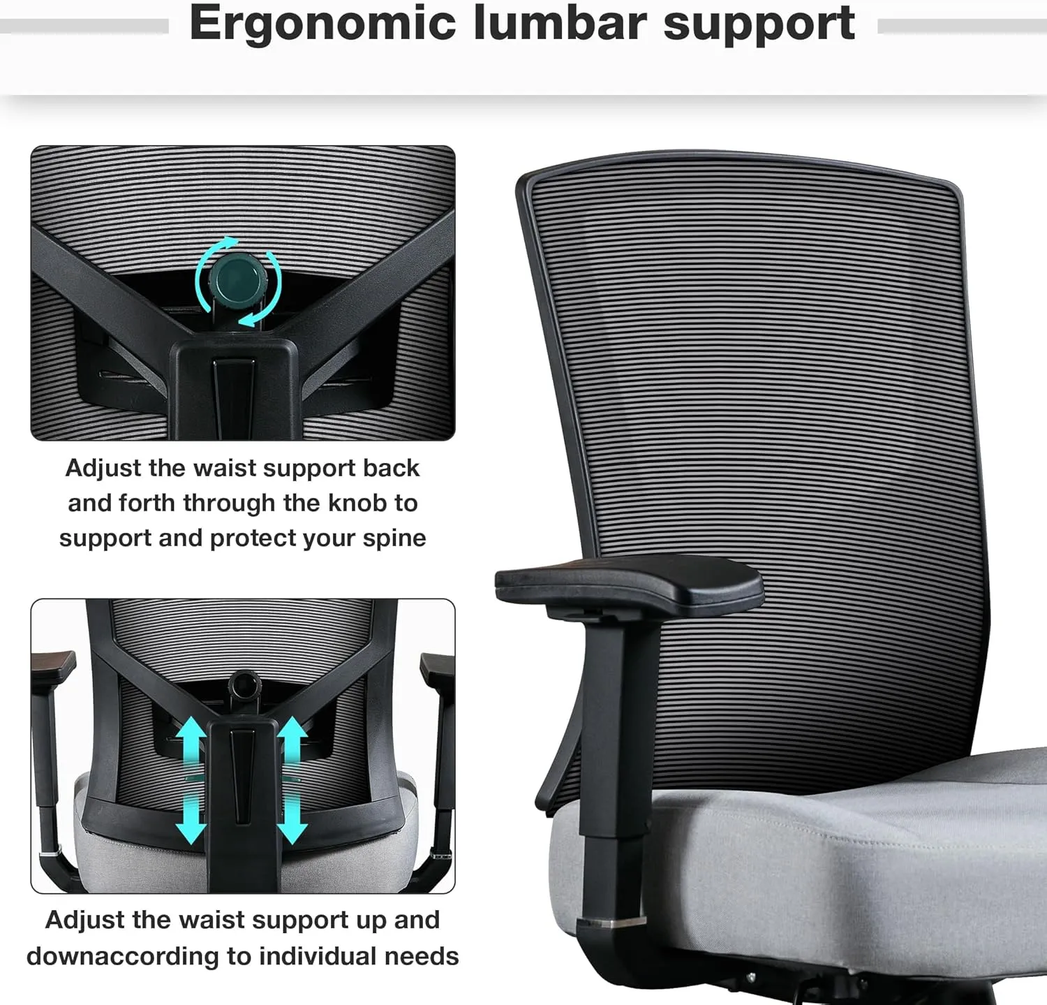 Blue Whale Big and Tall Office Chair 450lbs, Ergonomic High Back Computer Desk Chair for Heavy People with 2D Adjustable Waist Support and Heavy Duty Metal Base Mesh Chair