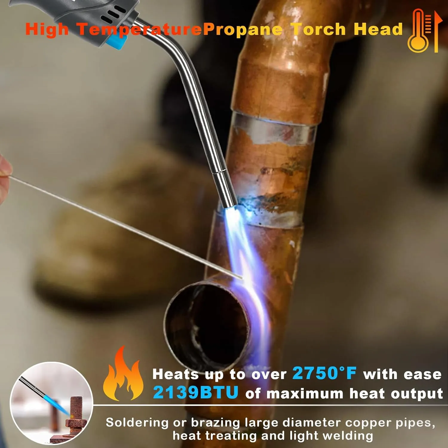 BLUEFIRE MRS-7014B Trigger Start Gas Welding Torch Head for Propane & MAP PRO Fuel,Extend 1.5" Burning Tube Nozzle Piezo Self Ignition Handhold Cylinder Soldering Brazing Triple-Point Flame