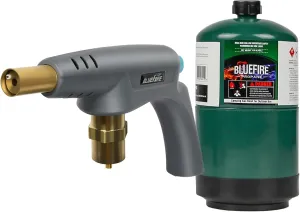 BLUEFIRE Powerful Propane Torch Head With Camping Gas, Trigger Start Mapp Gas Turbo Torch Map Gas Torch Kit with Adjust Flame, Grill Gun Torch for Soldering