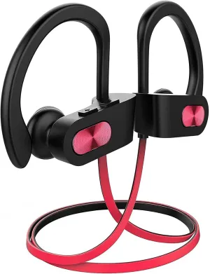 Bluetooth Headphones V5.0, Flame Running Headphones w/16 Hrs Playtime, Bass  HD Stereo Wireless Sports Earphones w/IPX7 Waterproof Earbuds in Ear for Workout, Gym w/CVC6.0 Noise Cancelling Mic Red