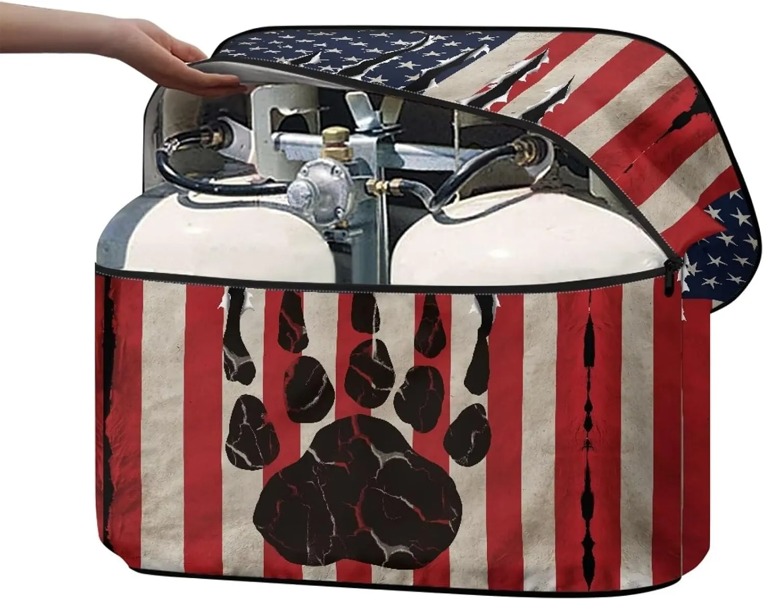 Boatee American Flag Bear Paw Propane Tank Cover Floral Print Propane Gas Tank Cover with Zipper Gas Cylinder Cover Waterproof Fit for 20lb Tanks Canisters