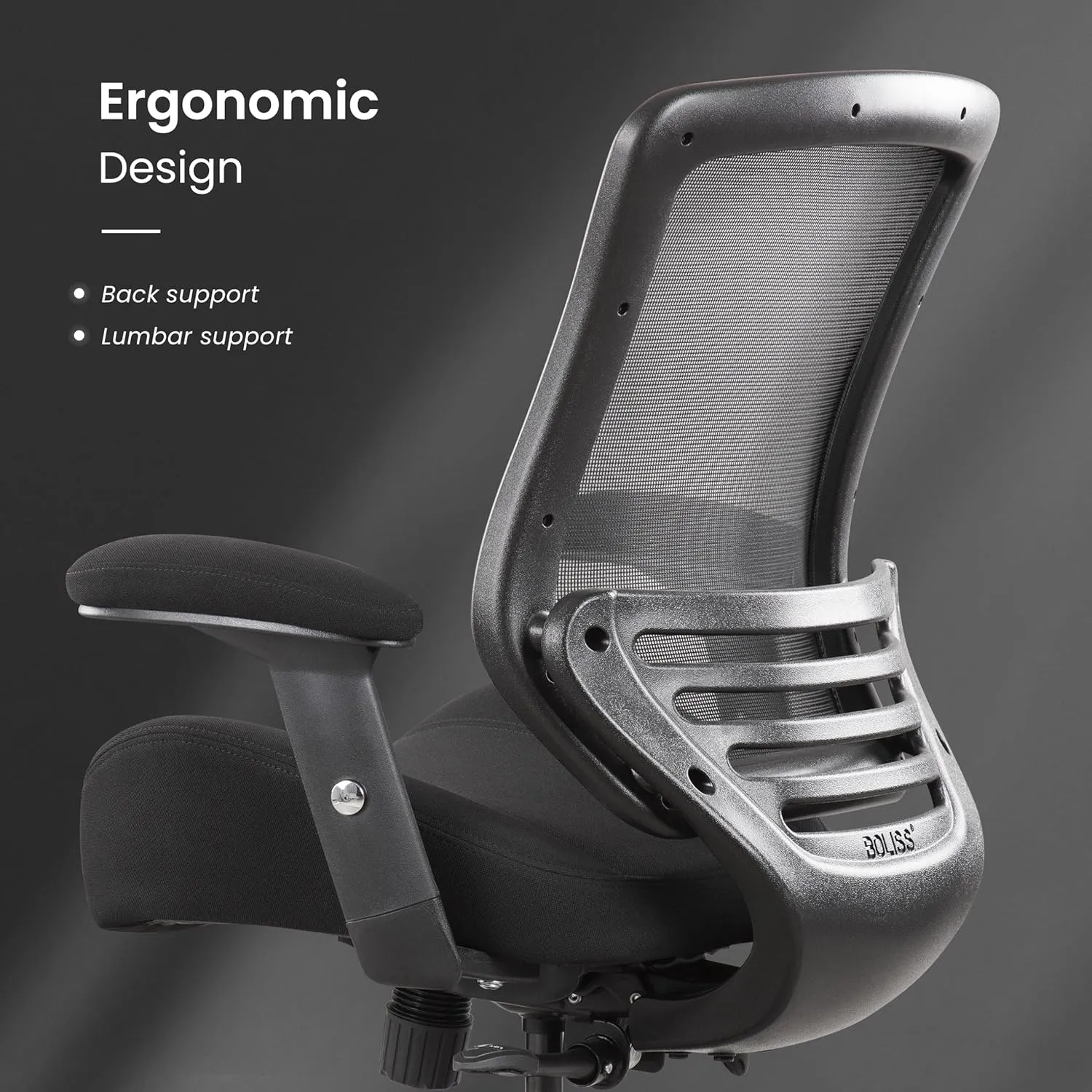 BOLISS 400lbs Mesh Ergonomic Office Drafting Chair Big Adjustable Foot Ring Height Adjustable Armrest (Black)