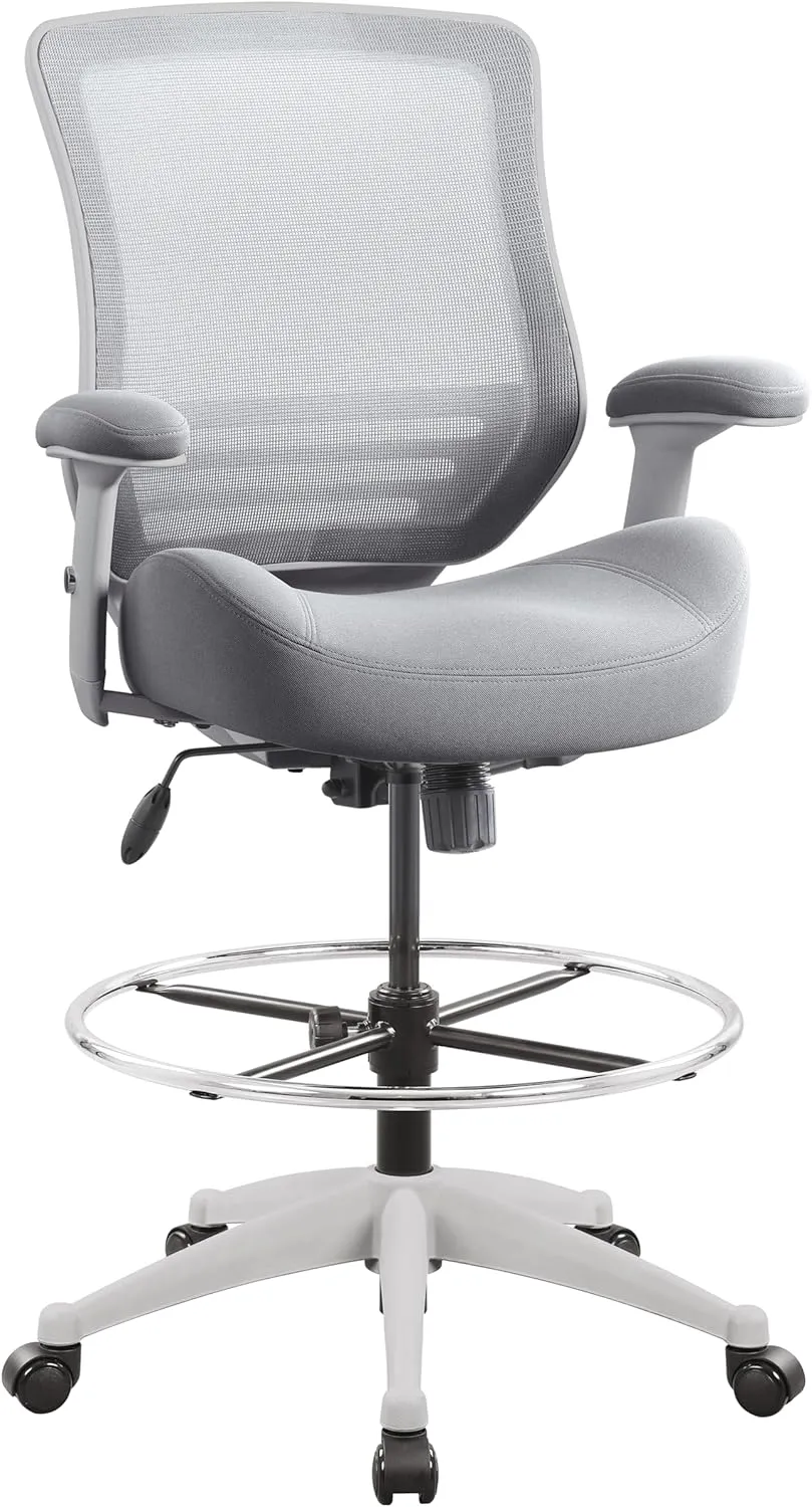 BOLISS 400lbs Mesh Ergonomic Office Drafting Chair Big Adjustable Foot Ring Height Adjustable Armrest (Grey)