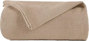 BOUTIQUO 100% Cotton Bed Blanket, Breathable Thermal Blanket Twin Size, Soft Honeycomb Waffle Blanket 60"x90", Cotton Bed Blanket, Perfect for Layering Any Bed for All Season, Beige