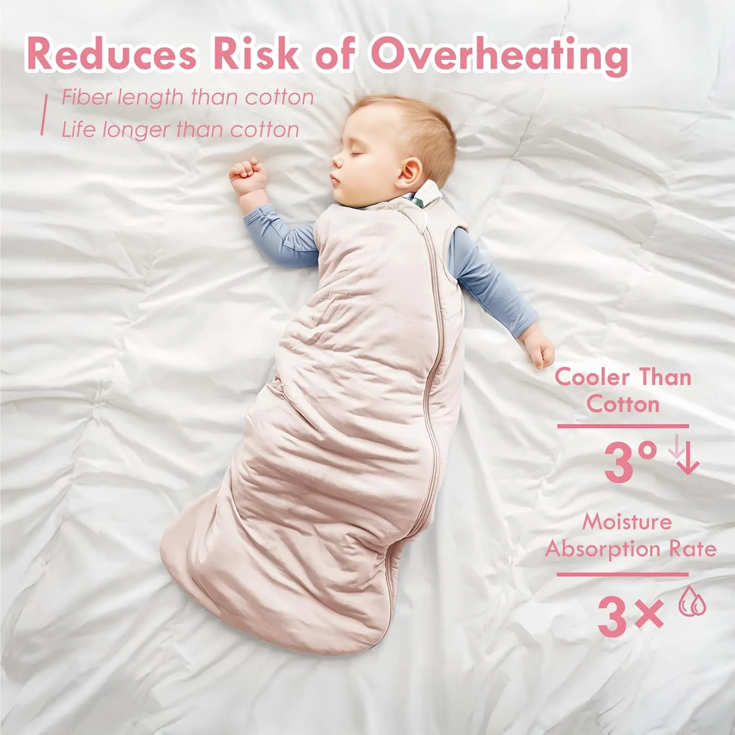 Breathable 0.5 TOG Baby Sleep Sack for 6-18 Months, Bamboo Rayon Summer Baby Wearable Blanket with Dual J-shaped Zipper