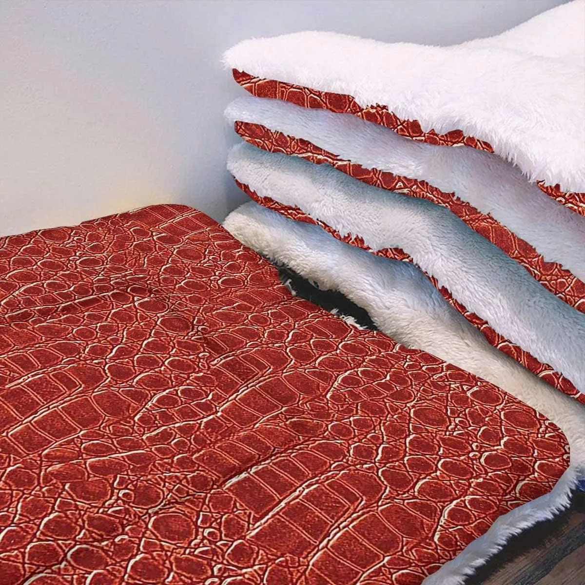 Brown Winter Warming Mattress for Dogs and Cats Crocodile Skin Designer Themed Art Self Heated Cat Bed & Dog Crate Mat Thermal Nap Mat Animal Print 25" x 35"