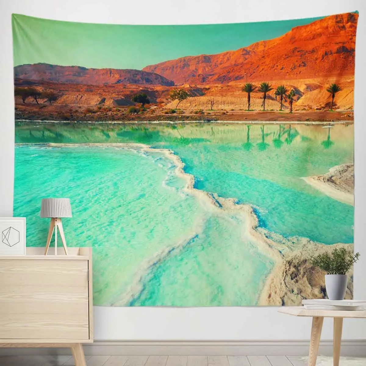 BULOR Dead Sea Salt Shore Tapestry Wall Hangings, Landscape Mountain Desert Israel Tapestry For Kids Student Bedroom Living Room Dorm Man Cave Background 80x60inch