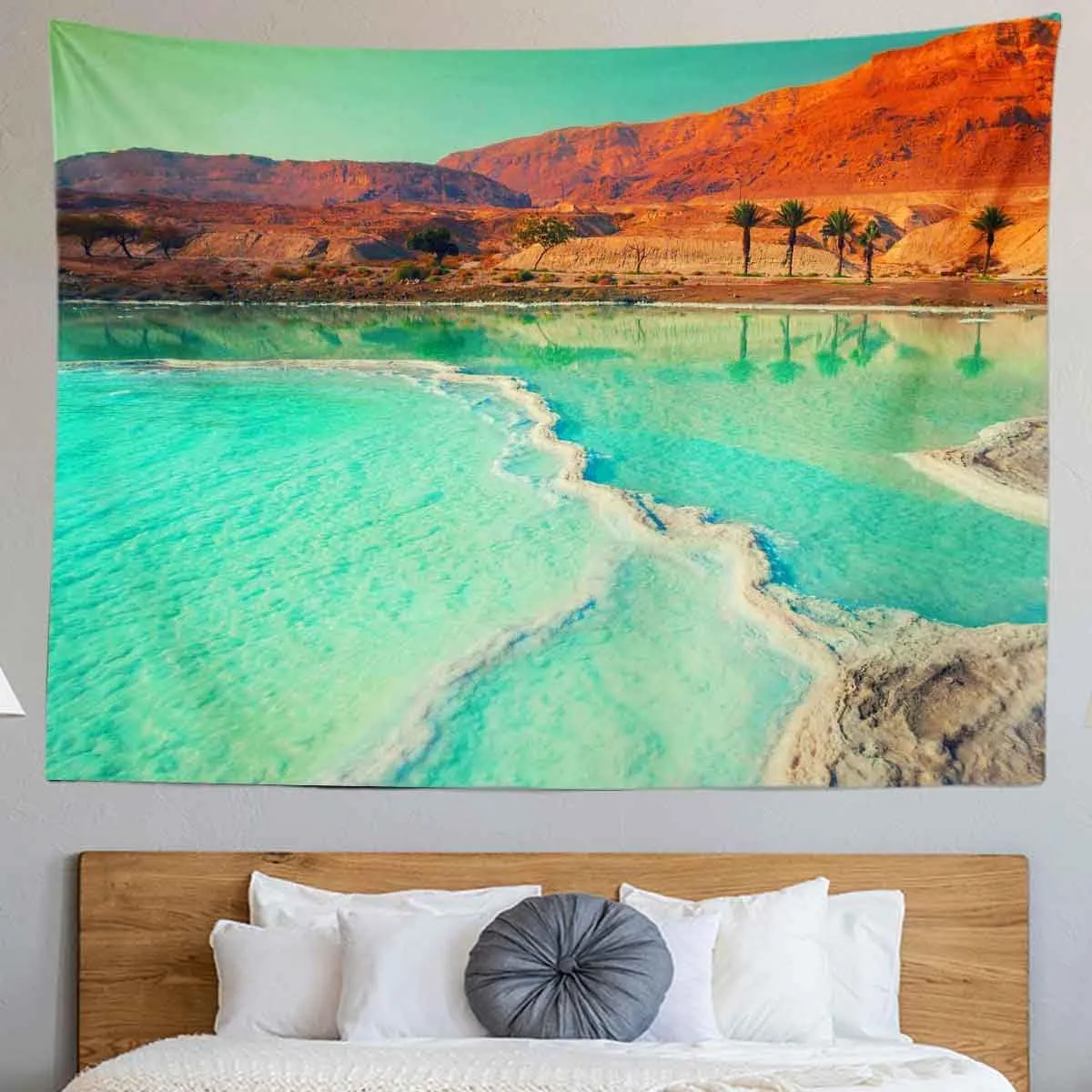 BULOR Dead Sea Salt Shore Tapestry Wall Hangings, Landscape Mountain Desert Israel Tapestry For Kids Student Bedroom Living Room Dorm Man Cave Background 80x60inch