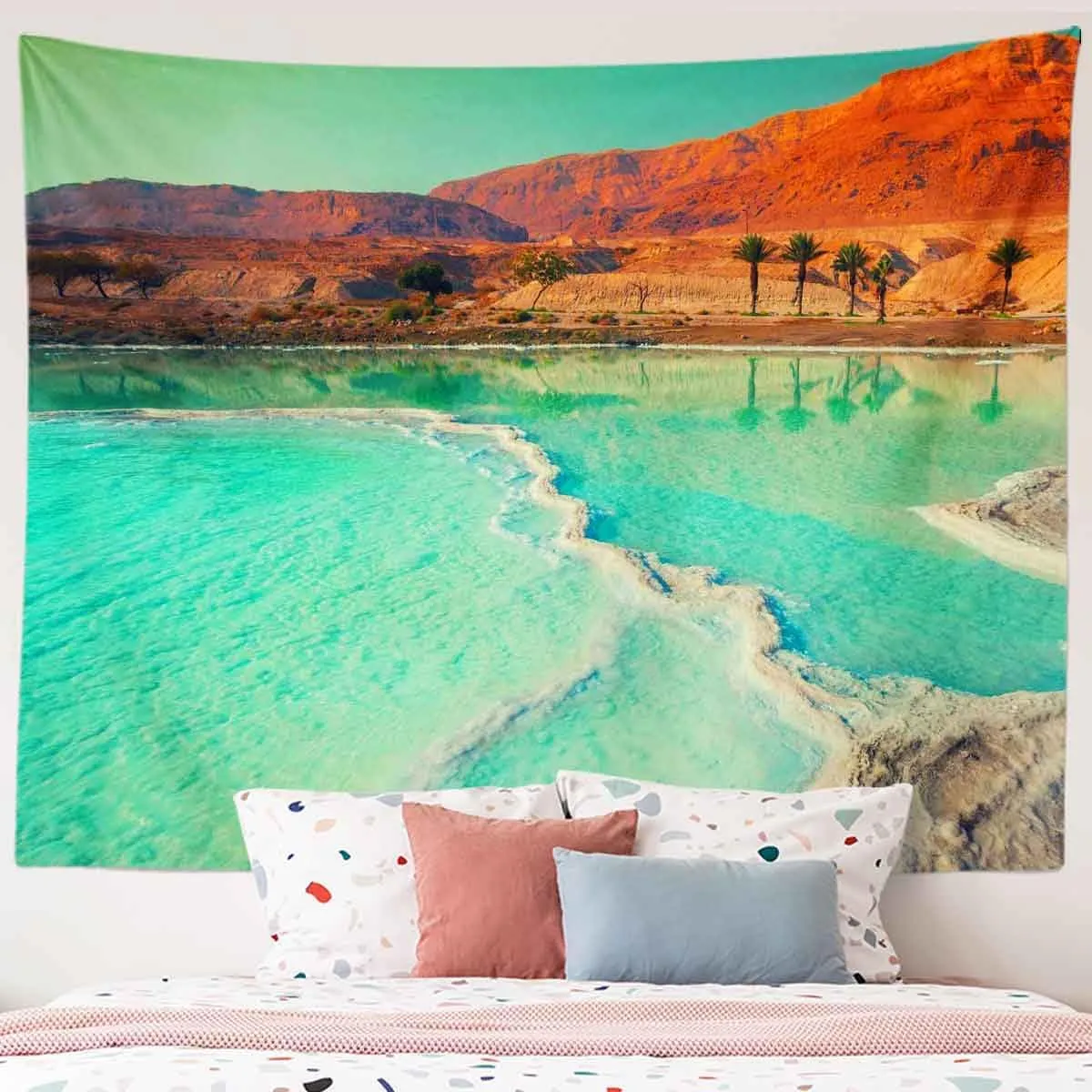 BULOR Dead Sea Salt Shore Tapestry Wall Hangings, Landscape Mountain Desert Israel Tapestry For Kids Student Bedroom Living Room Dorm Man Cave Background 80x60inch