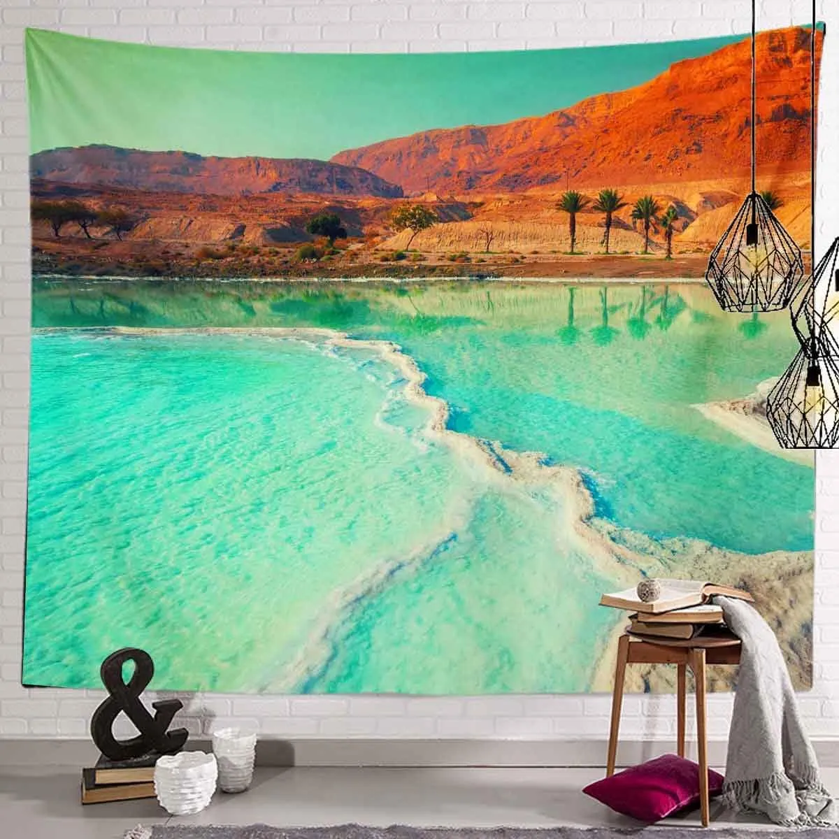 BULOR Dead Sea Salt Shore Tapestry Wall Hangings, Landscape Mountain Desert Israel Tapestry For Kids Student Bedroom Living Room Dorm Man Cave Background 80x60inch